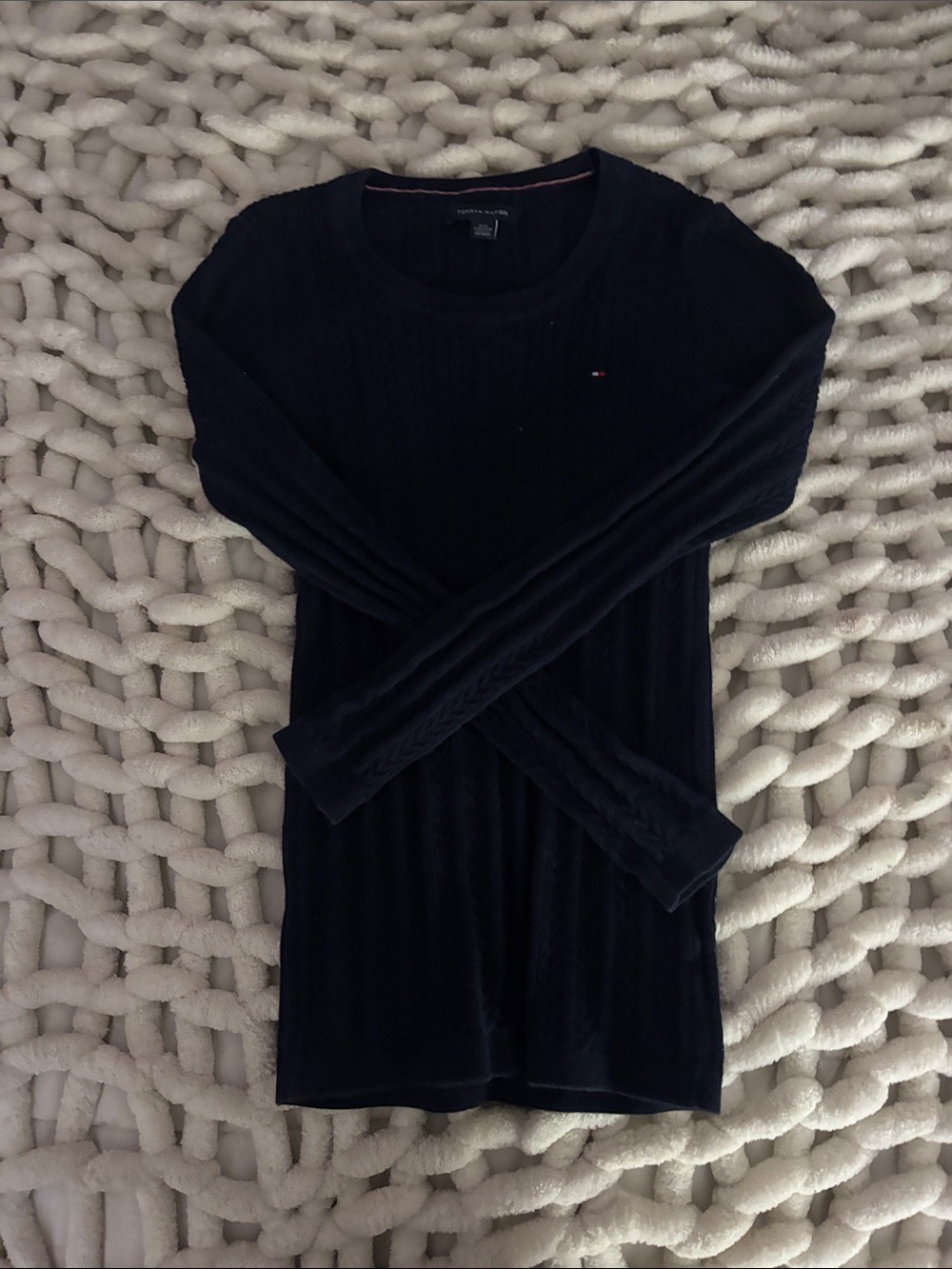 Tommy Hilfiger Navy Cable-Detail Crewneck Sweater